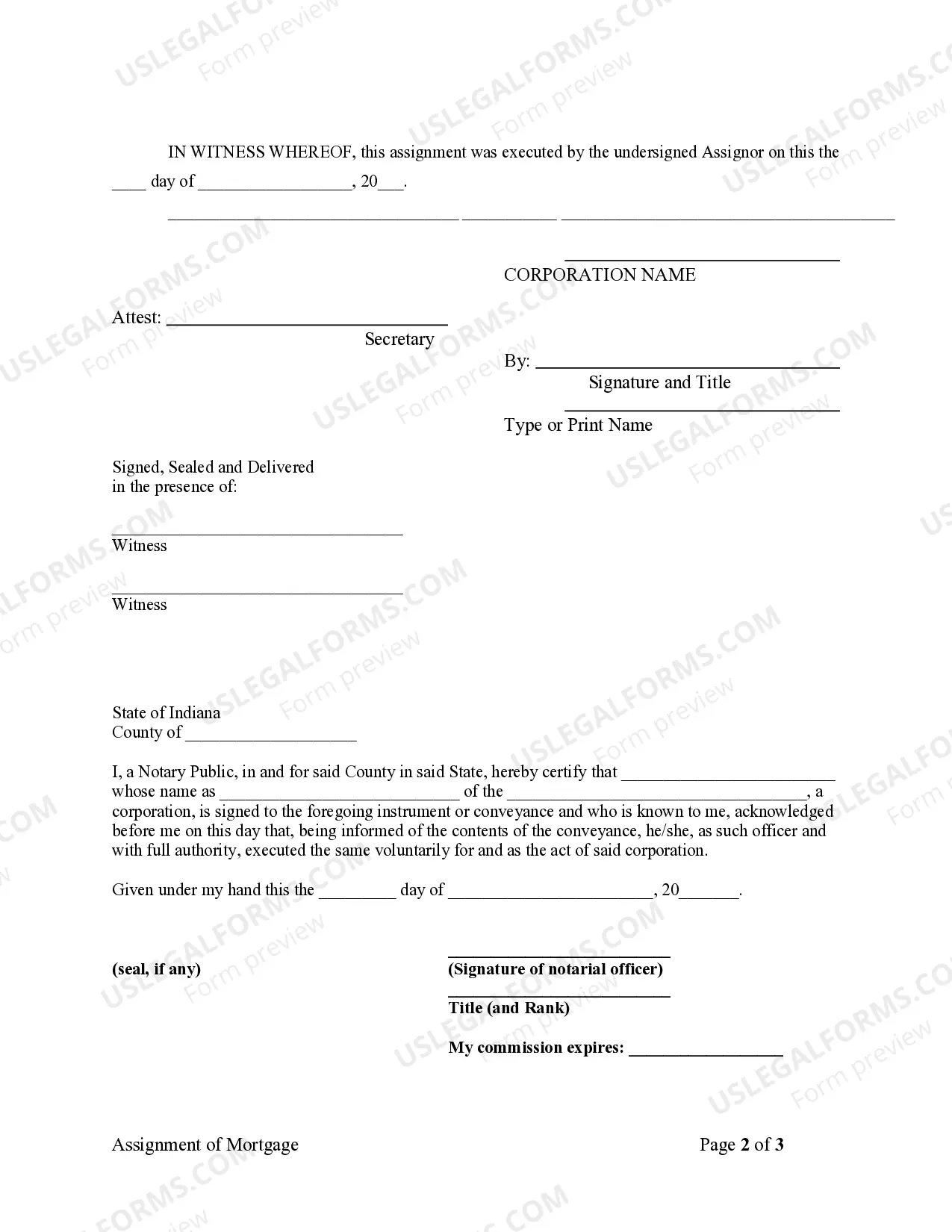 Preview Assignment of Mortgage by Corporate Mortgage Holder