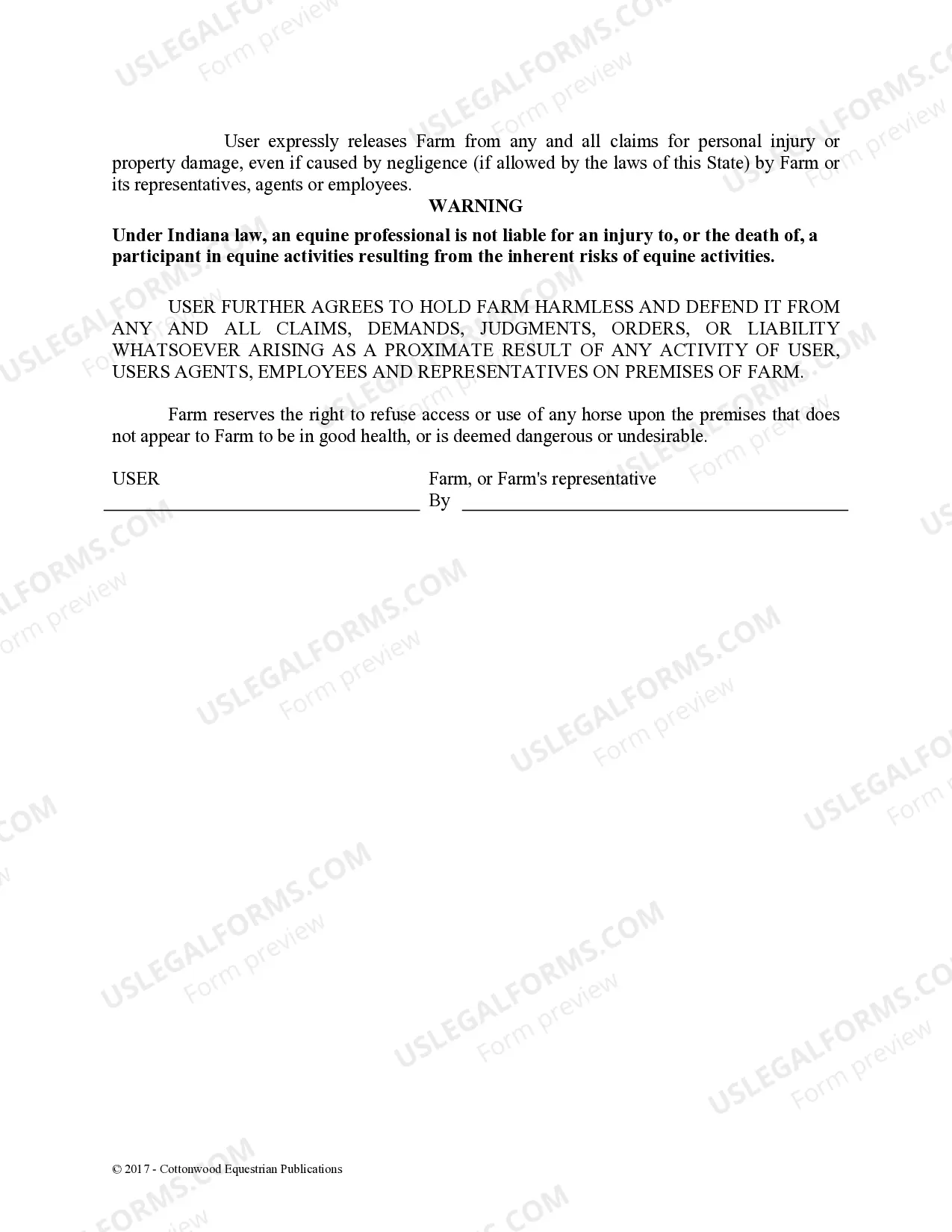Preview Facility Release Agreement - Show Or Clinic - Horse Equine Forms