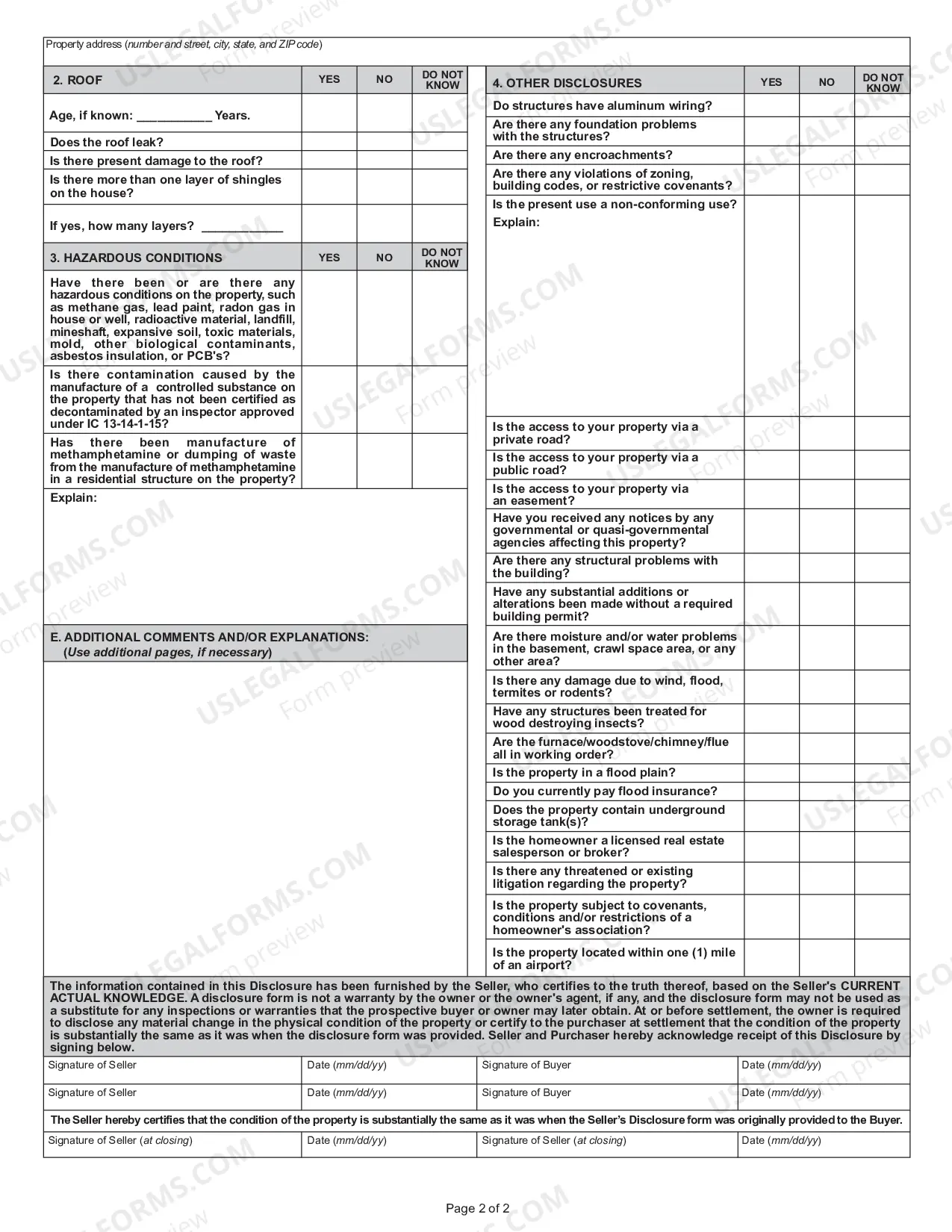 Preview Residential Real Estate Sales Disclosure Statement