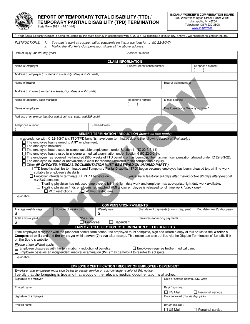 Indiana Report Of Claim Status For Workers Compensation Us Legal Forms 9804