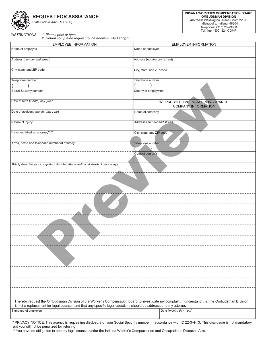 form Request For Assistance for Workers' Compensation preview