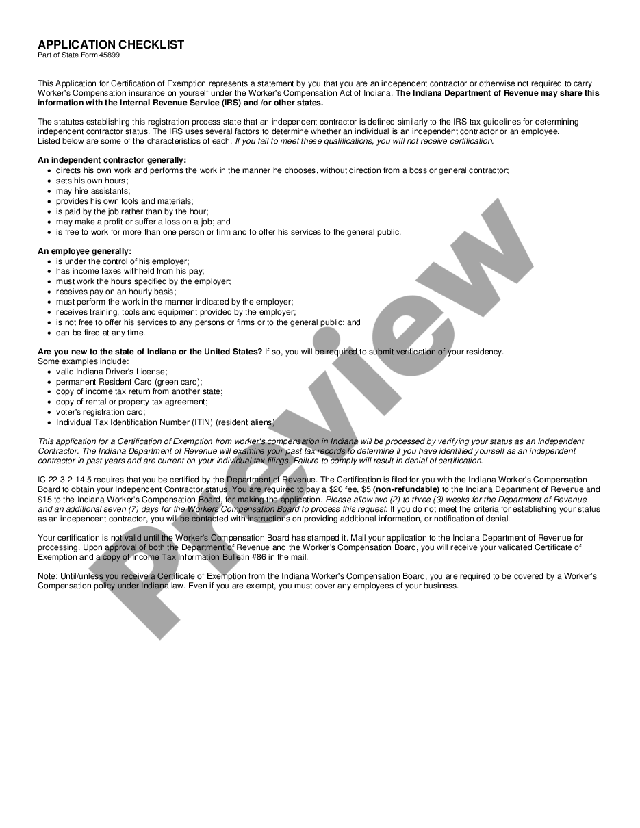 page 1 Self-Employed Independent Contractor Affidavit for Workers' Compensation preview