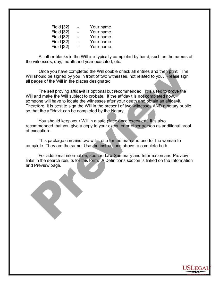 page 2 Mutual Wills containing Last Will and Testaments for Unmarried Persons living together with No Children preview