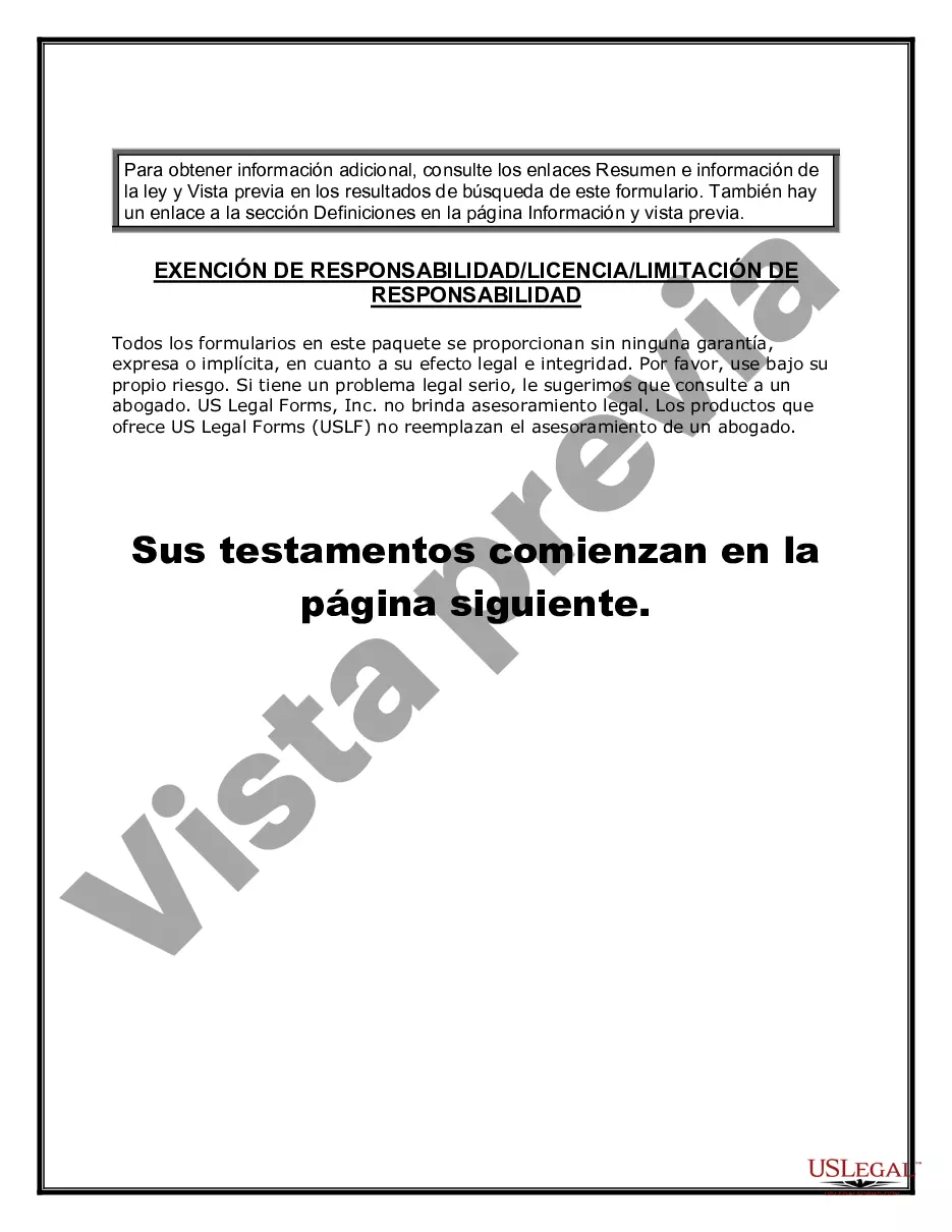 Preview Paquete de Testamentos Mutuos de Últimas Voluntades y Testamentos para Personas Solteras que conviven con Hijos Mayores de Edad