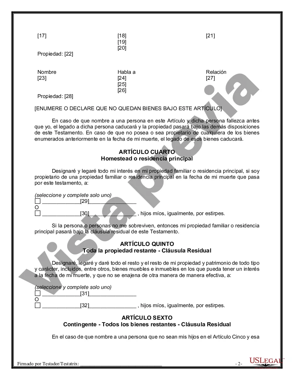 Preview Paquete de Testamentos Mutuos de Últimas Voluntades y Testamentos para Personas Solteras que conviven con Hijos Mayores de Edad