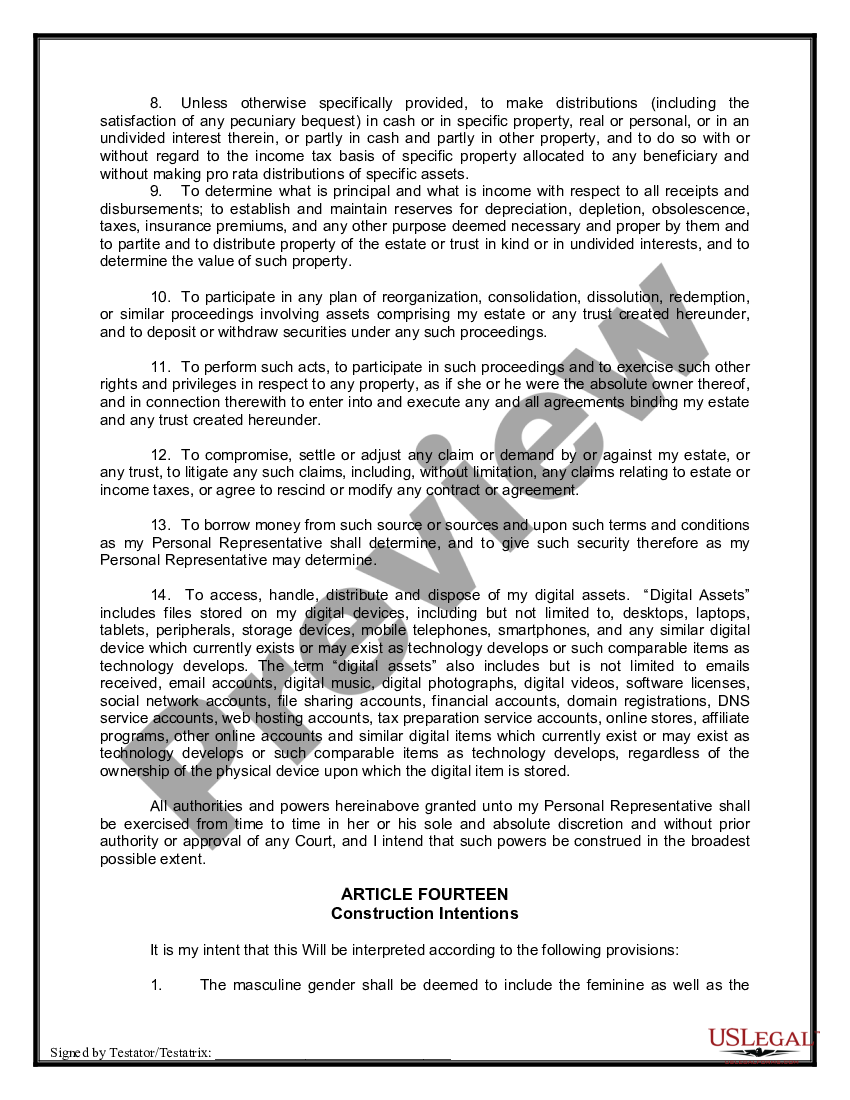 page 9 Mutual Wills or Last Will and Testaments for Unmarried Persons living together with Minor Children preview