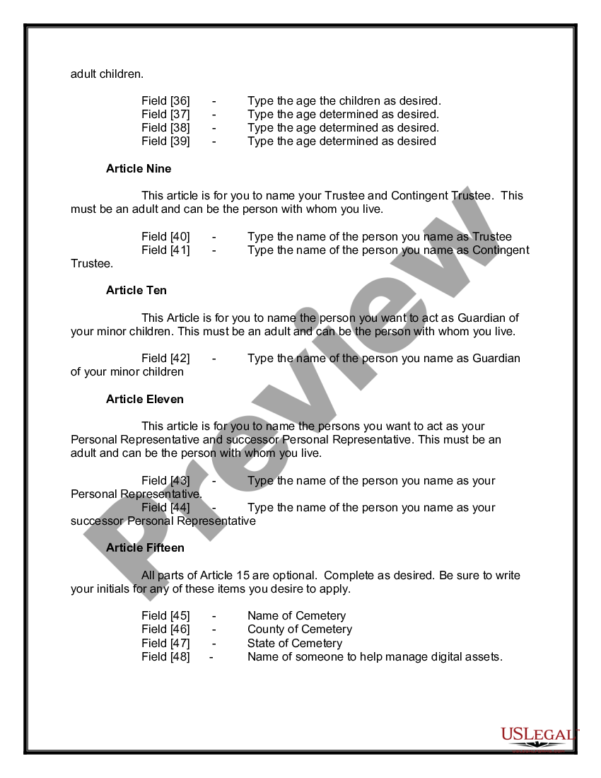 page 2 Mutual Wills or Last Will and Testaments for Unmarried Persons living together with Minor Children preview