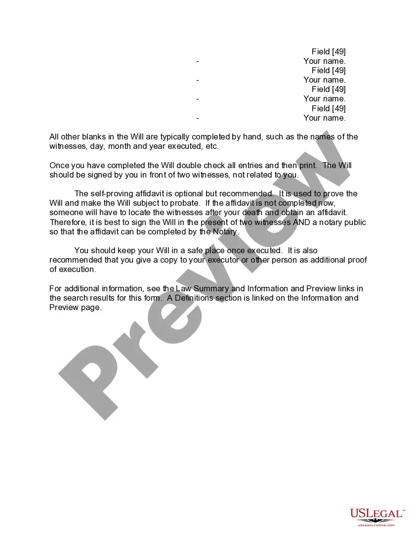 Preview Mutual Wills or Last Will and Testaments for Man and Woman living together, not Married with Minor Children