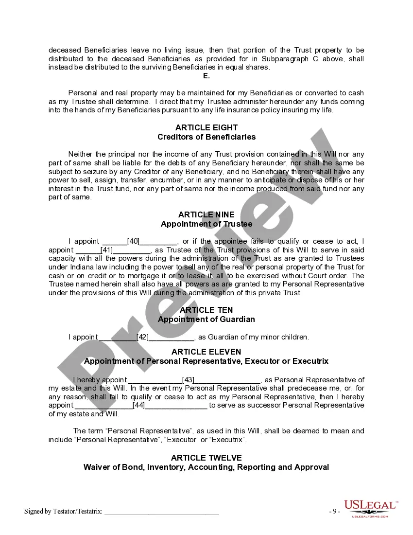 Preview Mutual Wills or Last Will and Testaments for Man and Woman living together, not Married with Minor Children