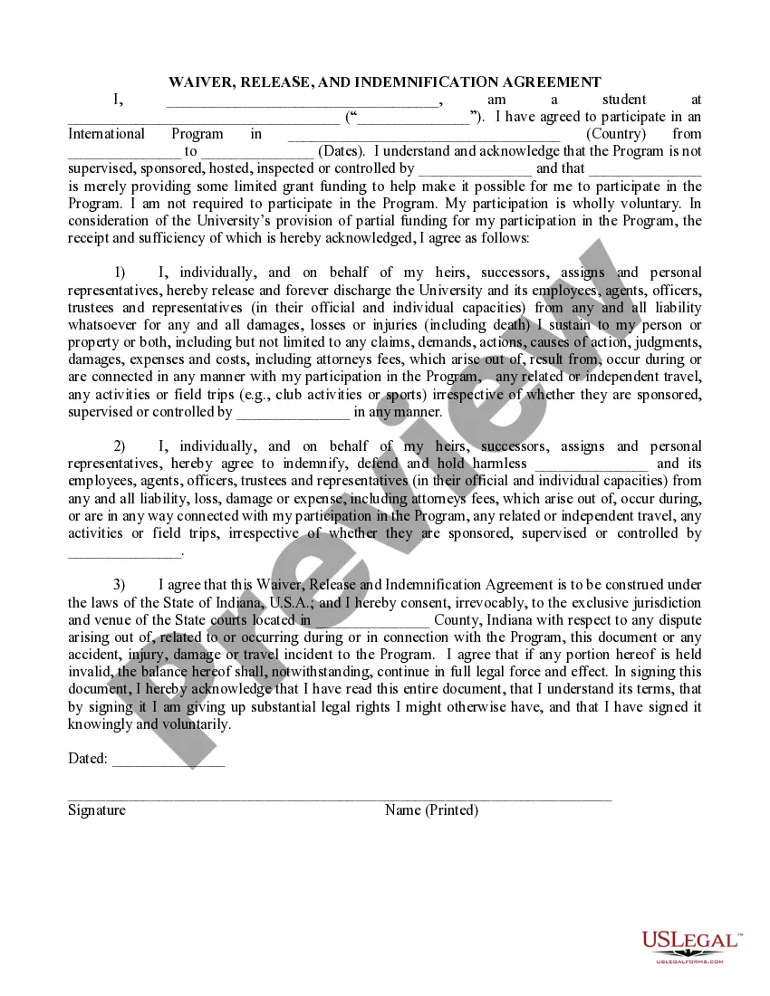 Preview Statement of Responsibility, Release and Agreement to Participate in International Program