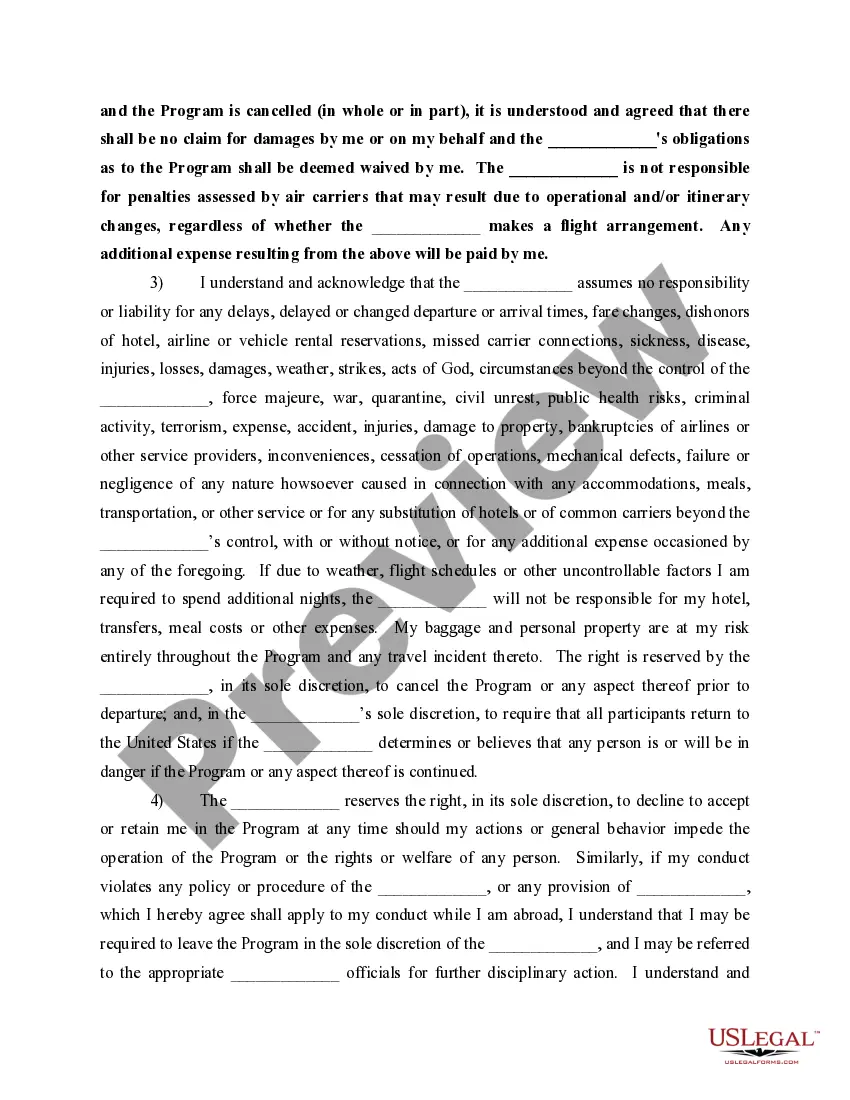 Preview Statement of Responsibility, Release and Agreement with Waiver, Release and Indemnification Agreement