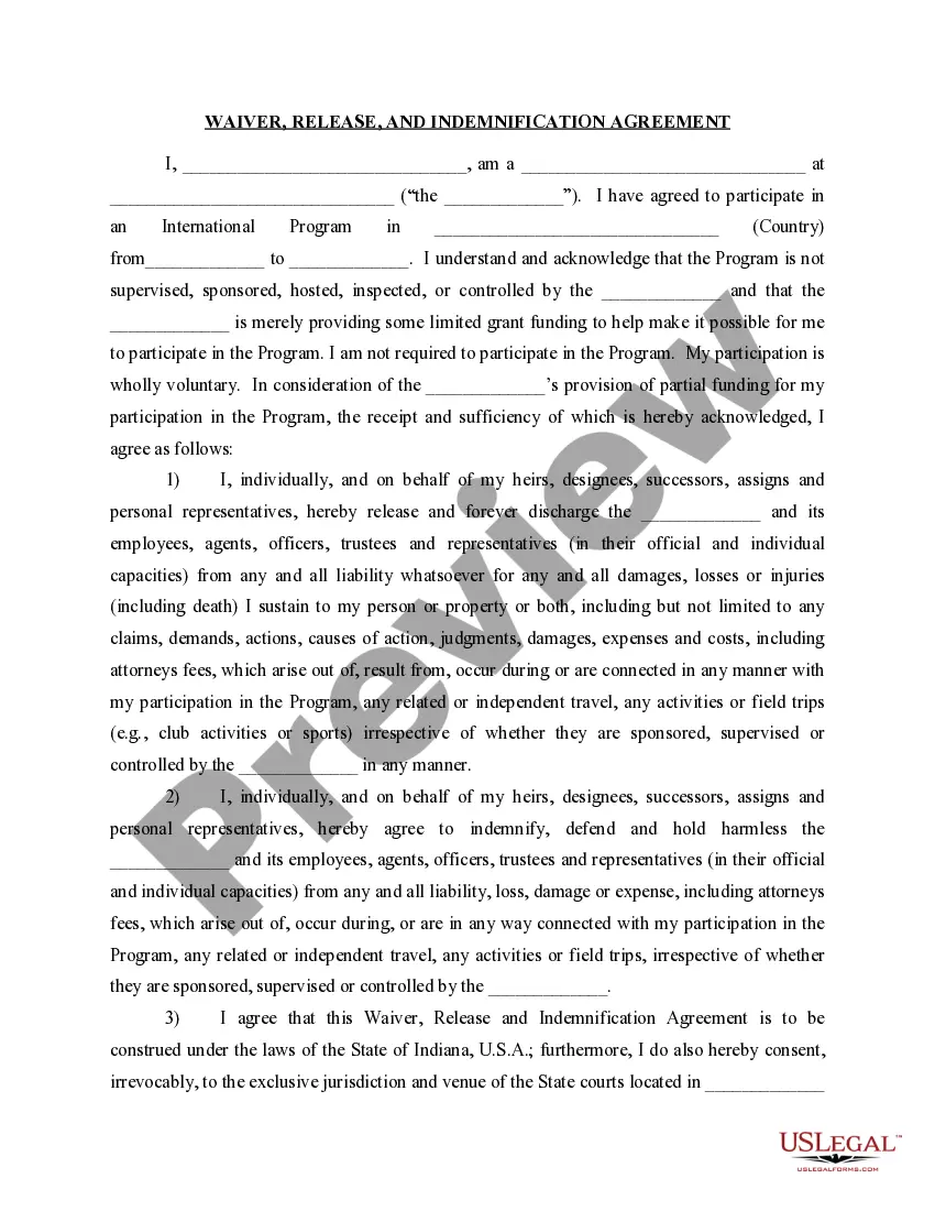 Preview Statement of Responsibility, Release and Agreement with Waiver, Release and Indemnification Agreement