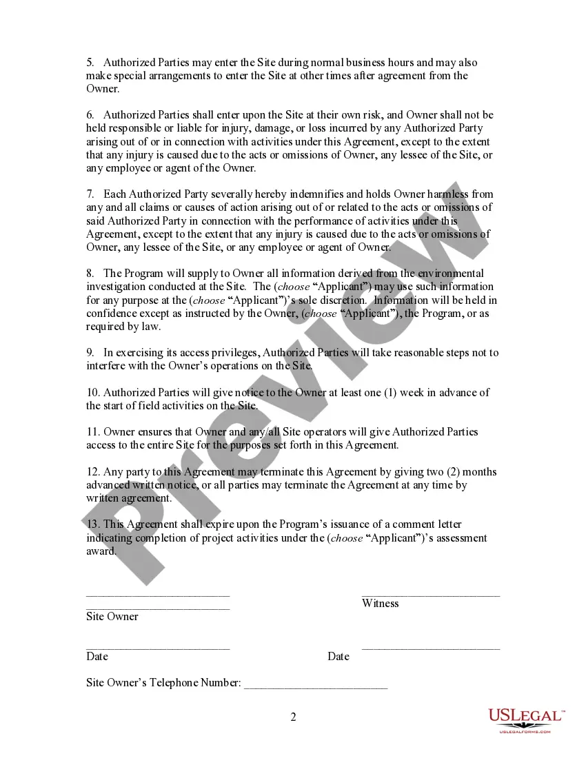 Preview Site Access Agreement