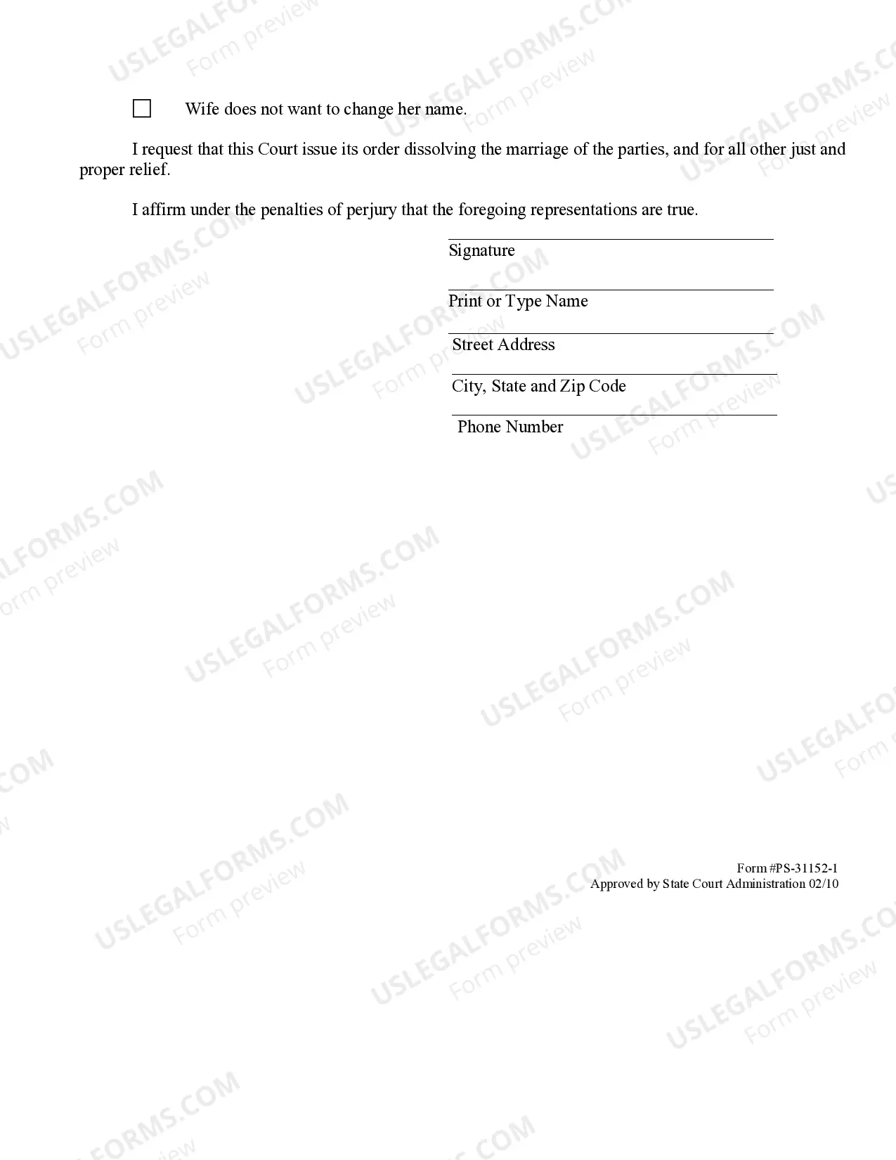 Preview Verified Petition for Dissolution of Marriage with No Children