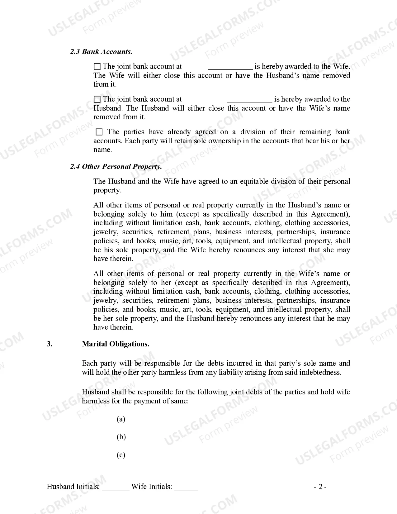 Preview Marital Legal Separation and Property Settlement Agreement no children OR adult children