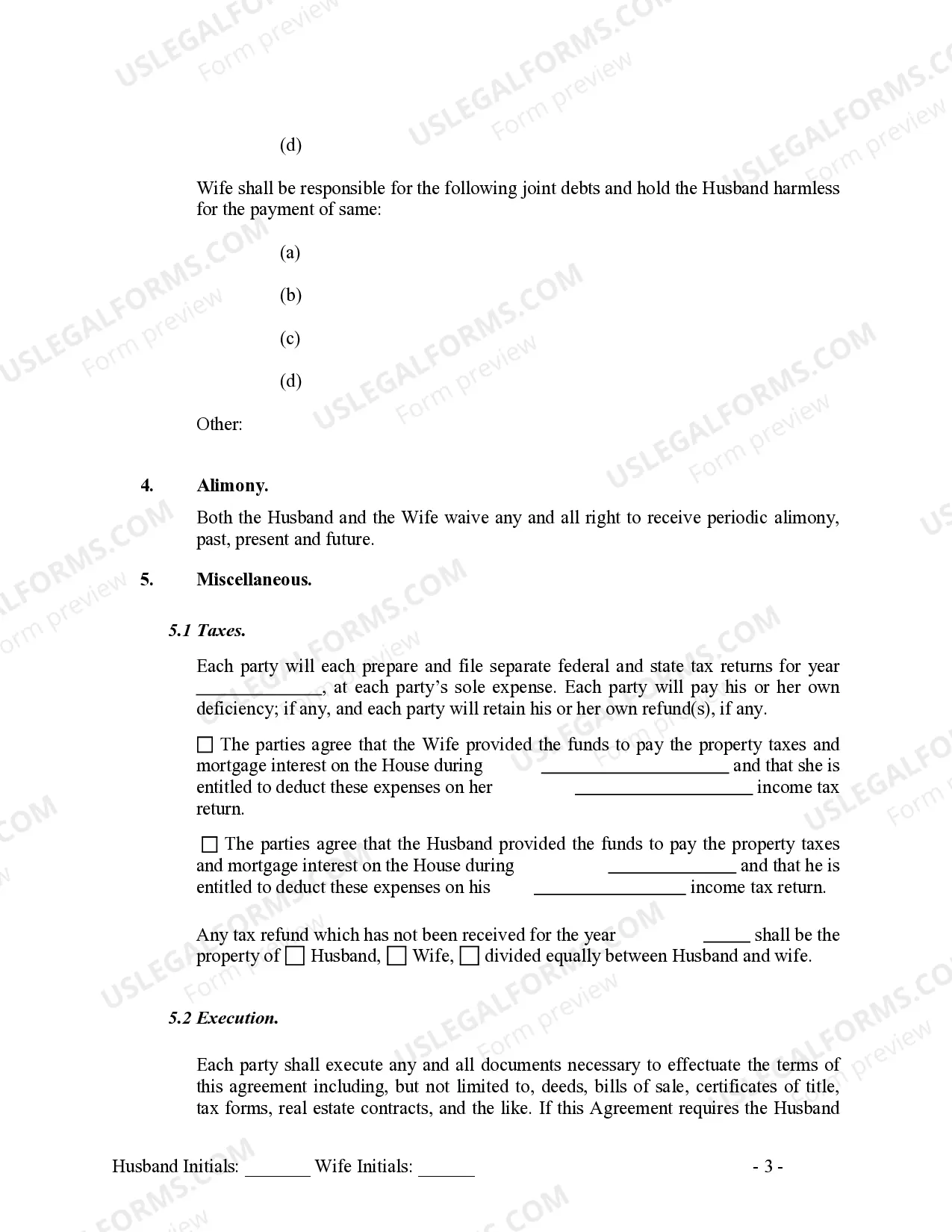 Preview Marital Legal Separation and Property Settlement Agreement no children OR adult children