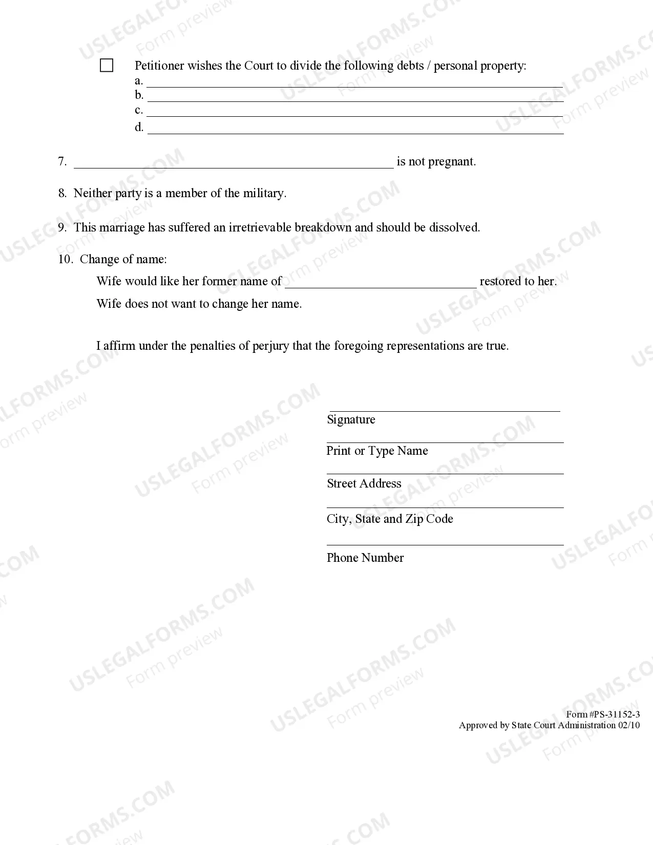 Preview Verified Petition for Dissolution of Marriage and Provisional Orders