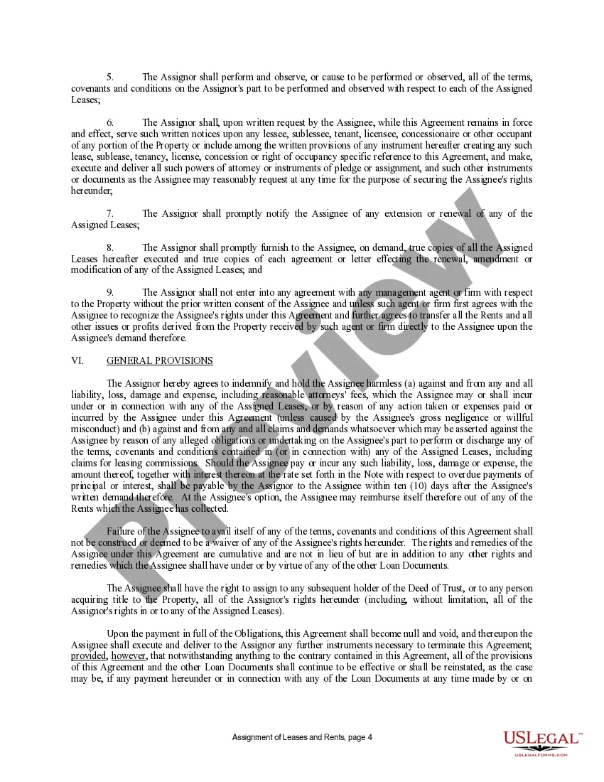 Preview Assignment of Lease and Rent from Borrower to Lender
