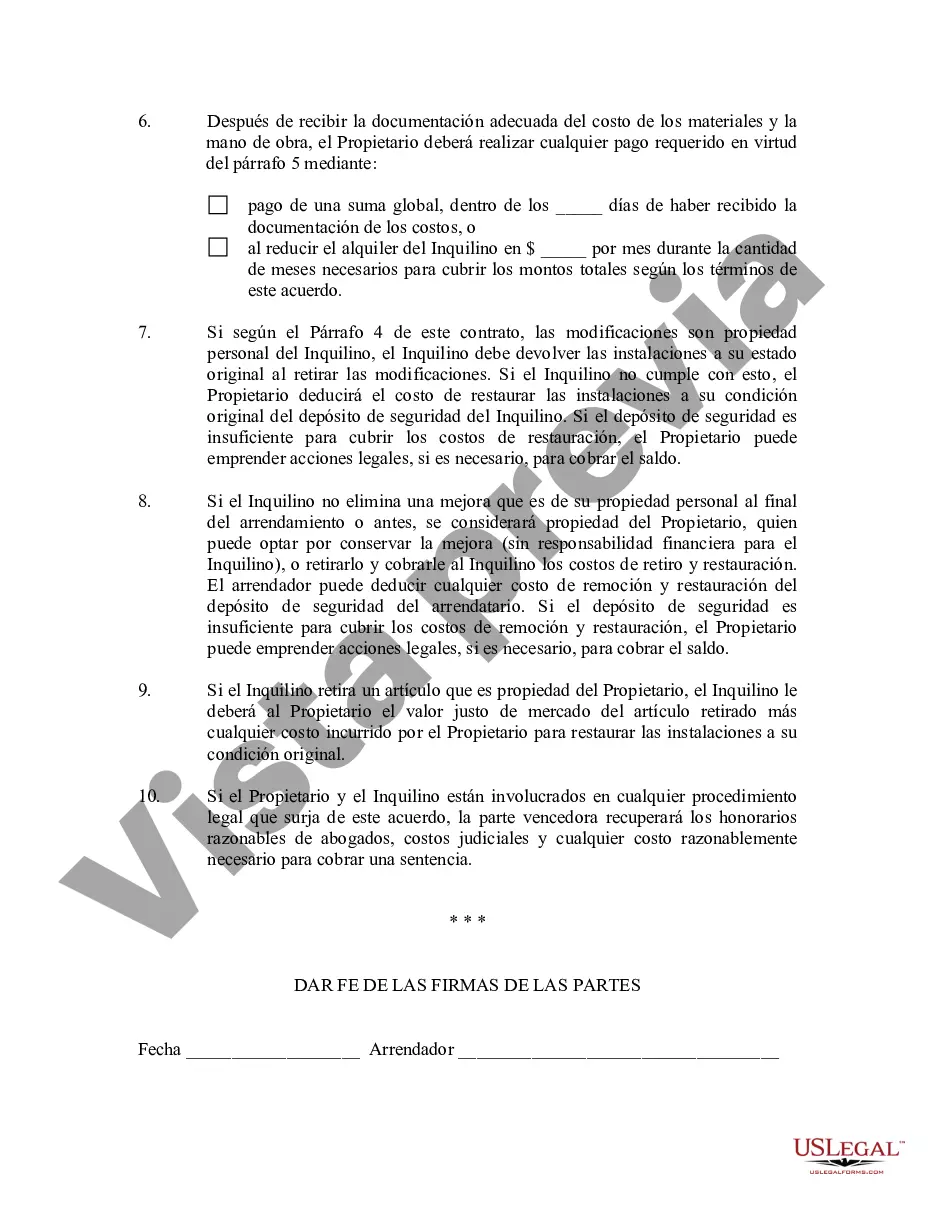 Preview Acuerdo del arrendador para permitir modificaciones del inquilino a las instalaciones