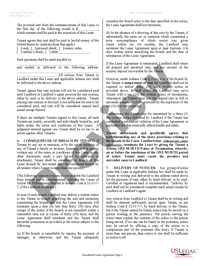 Preview Residential Lease or Rental Agreement for Month to Month