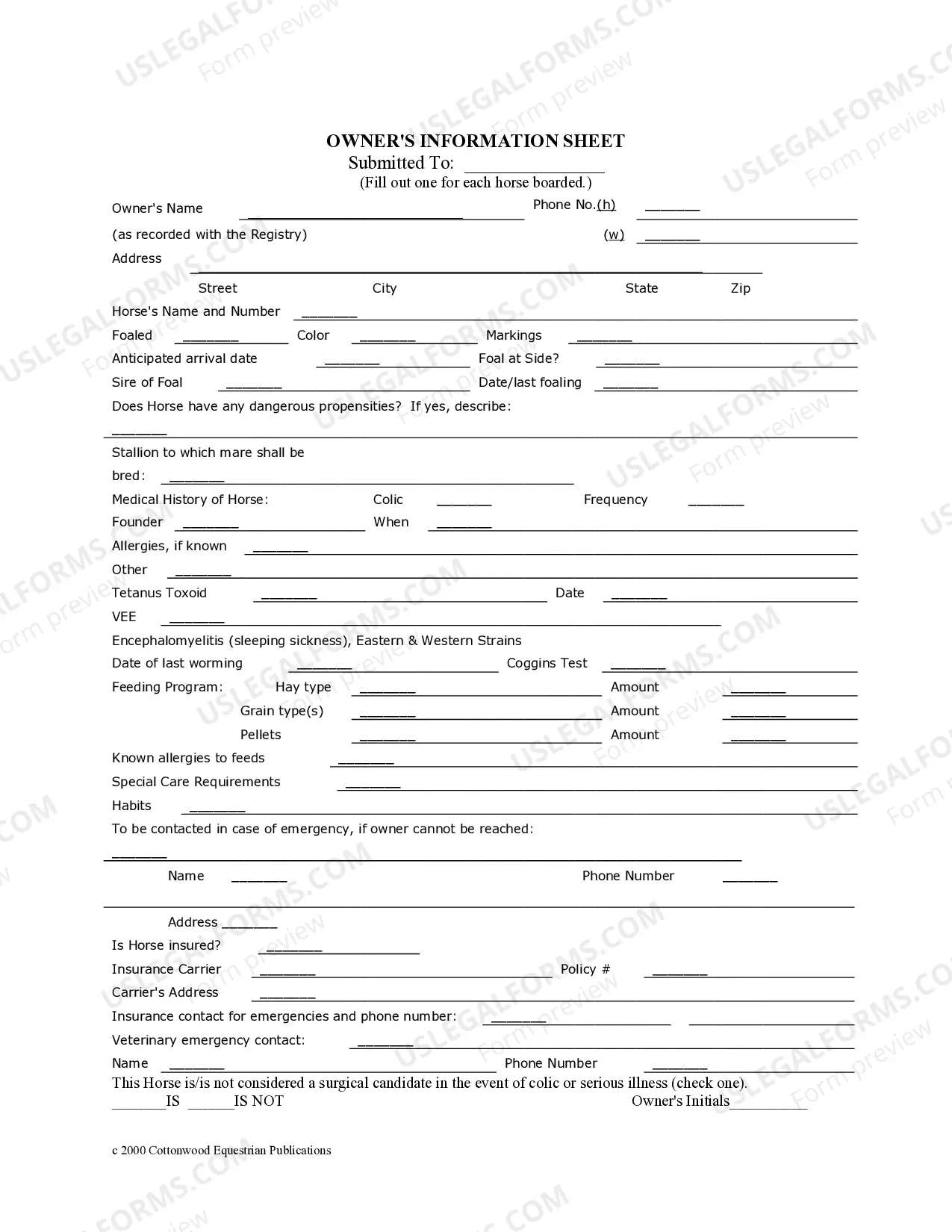 Preview Indiana Horse Equine Forms Package