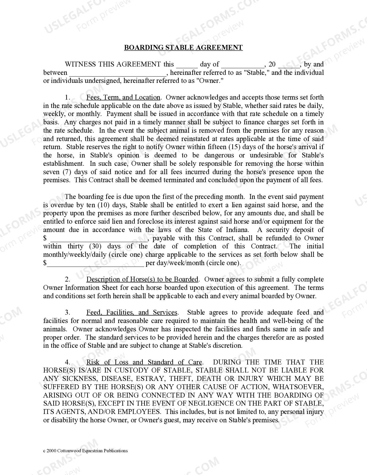Preview Indiana Horse Equine Forms Package