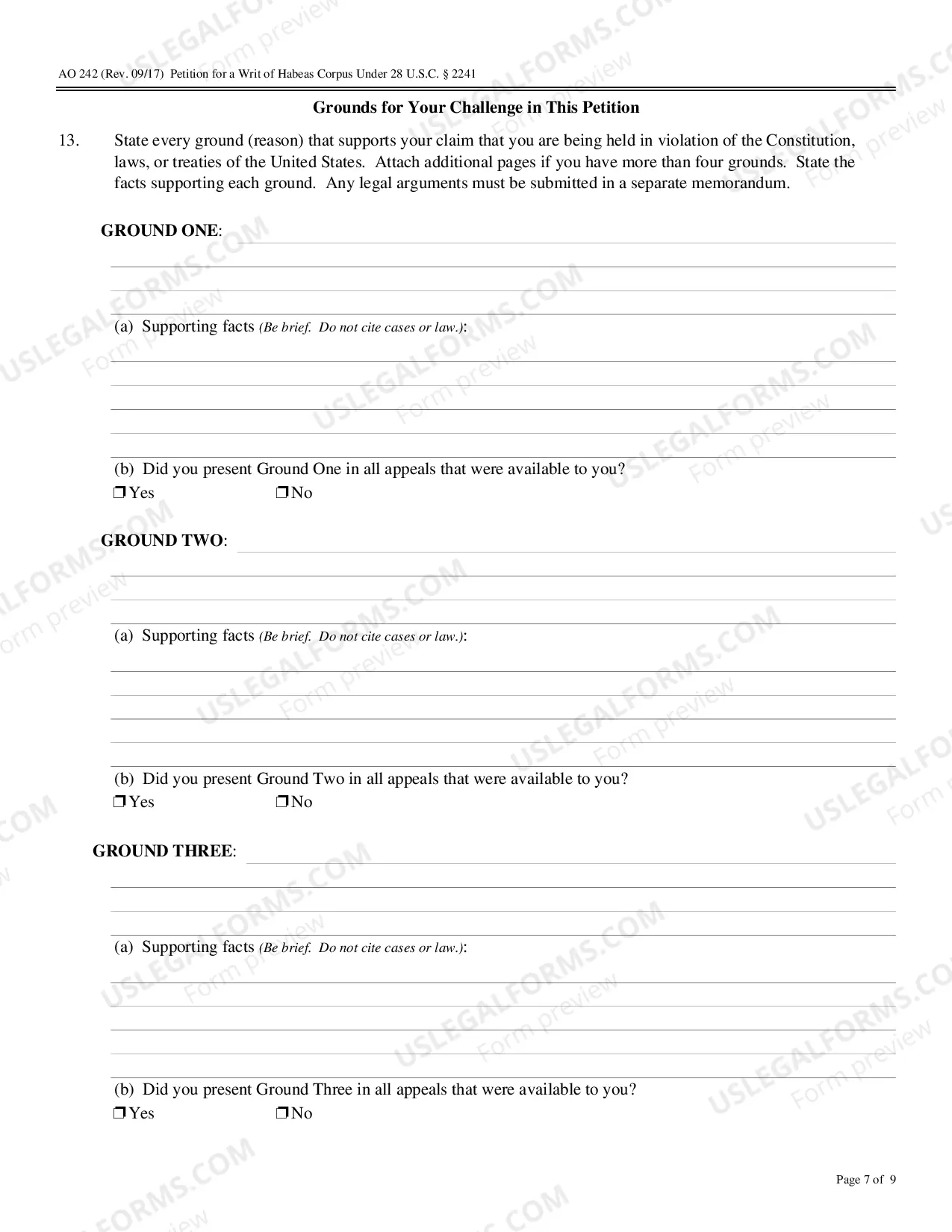 Preview Application to Proceed in District Court Without Prepaying Fees or Costs (Short Form)