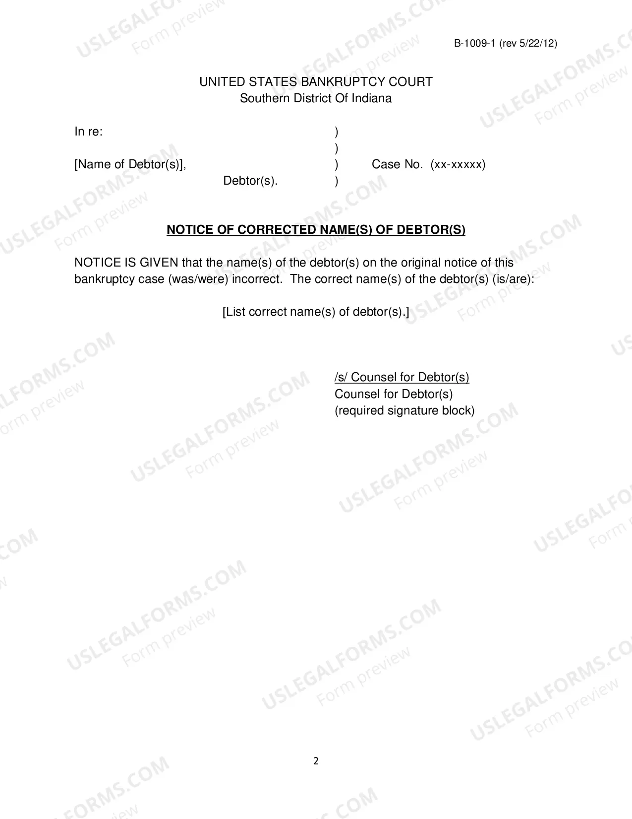 Preview Corrected Name of Debtor, Notice