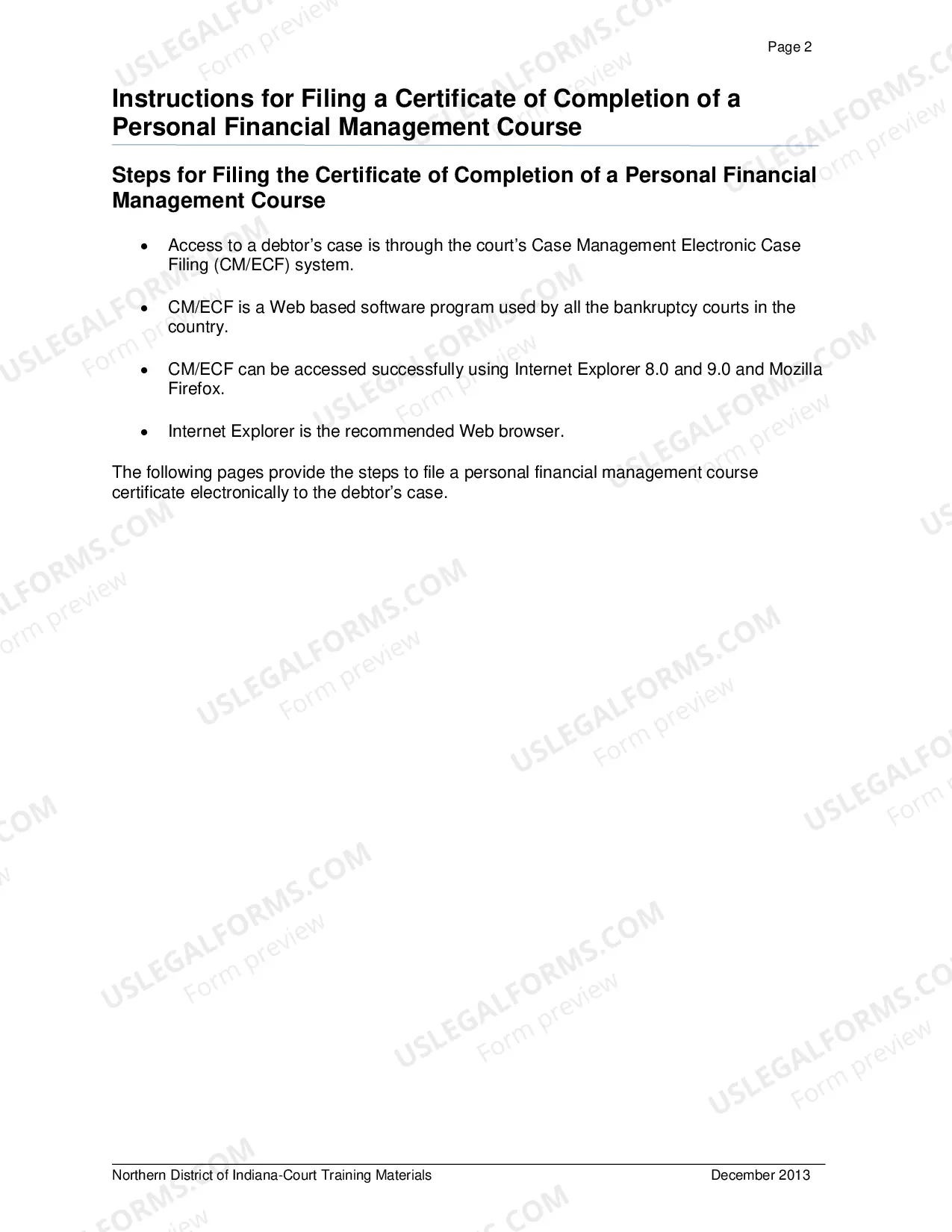Preview Instructions for Filing a Certificate of Completion of a Personal Financial Management Course