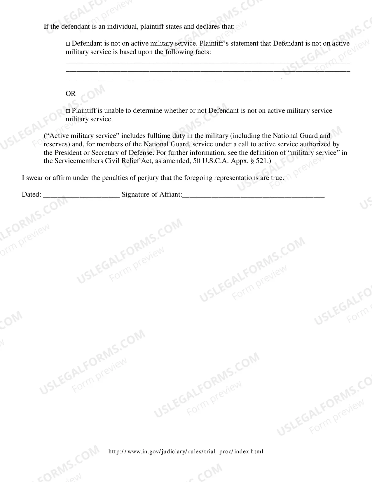 Preview Affidavit of Debt