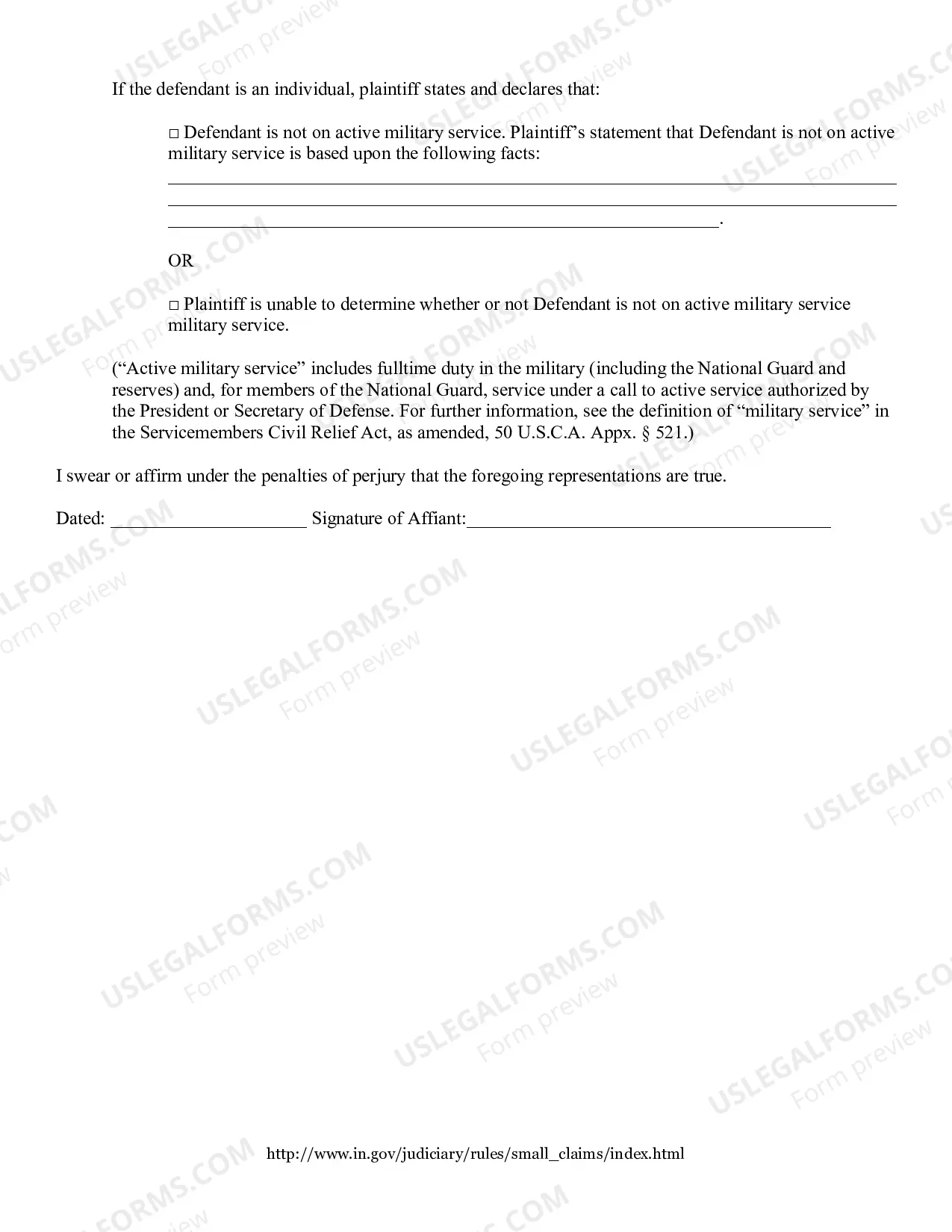 Preview Affidavit of Debt in a Small Claim