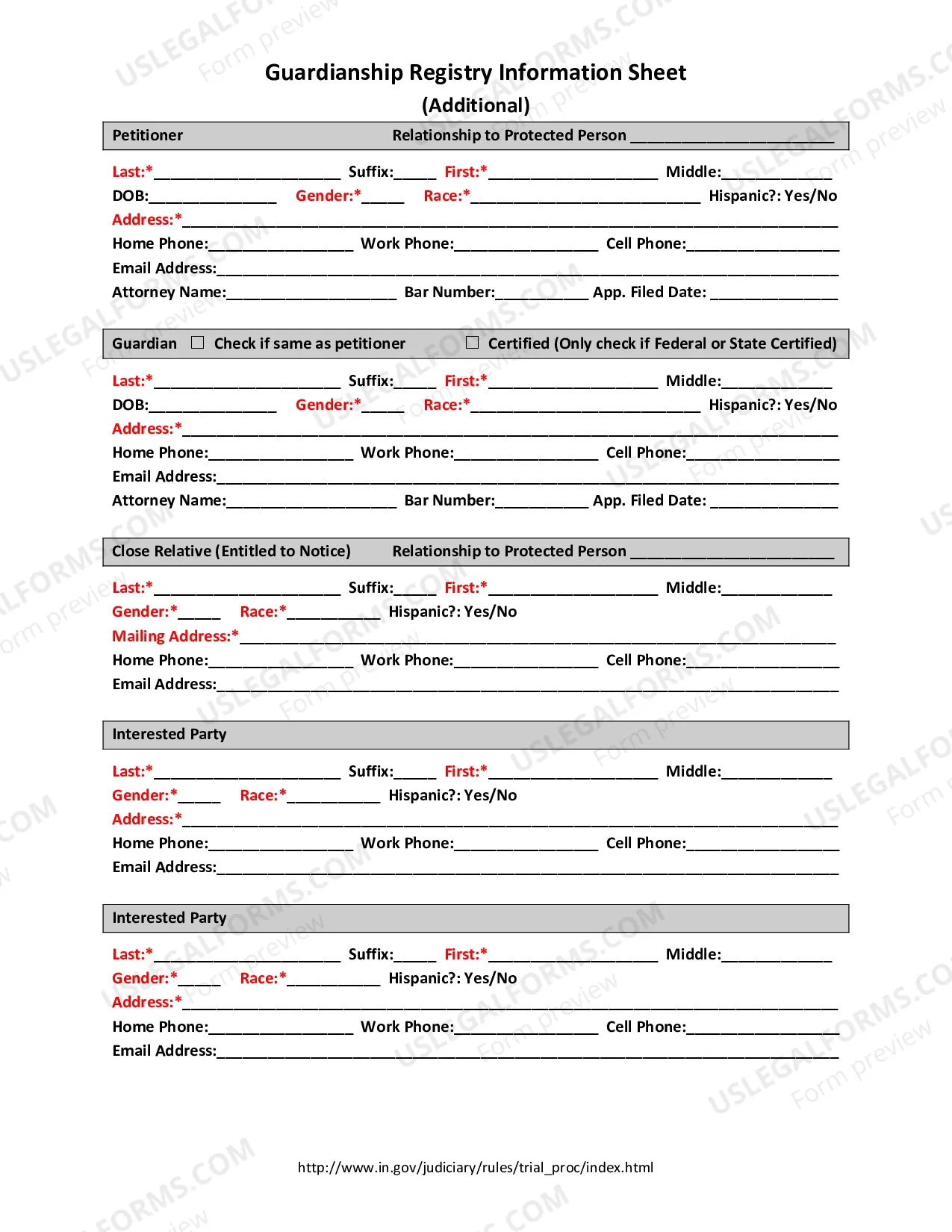 Preview Guardianship Registry Information Sheet