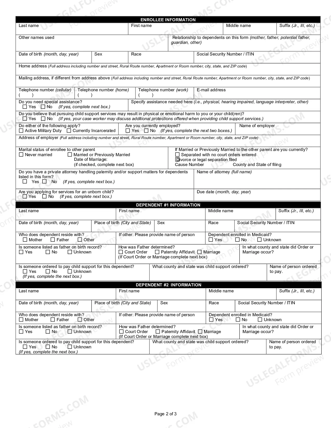 Preview Application for Title IV-D Child Support Services