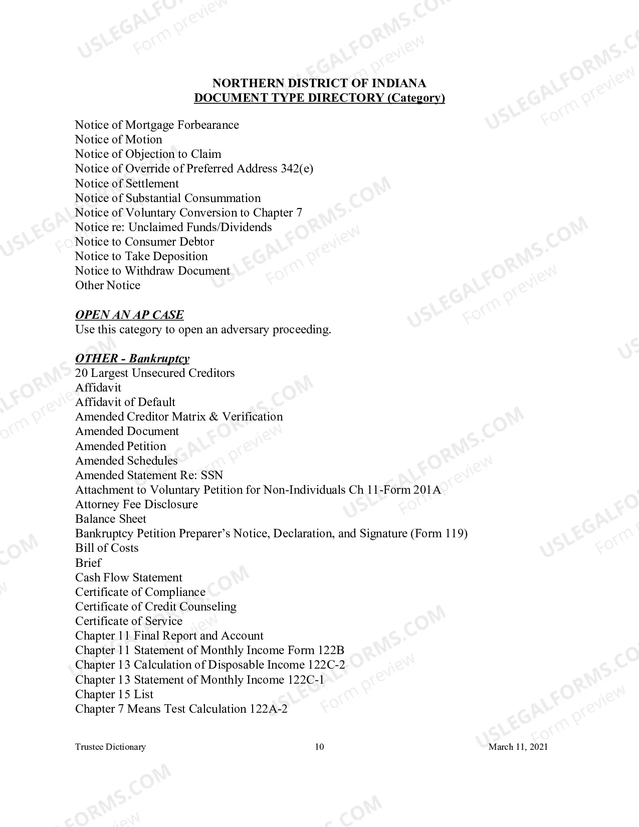 Preview Document Type Directory - Category (Trustee Reference Materials)