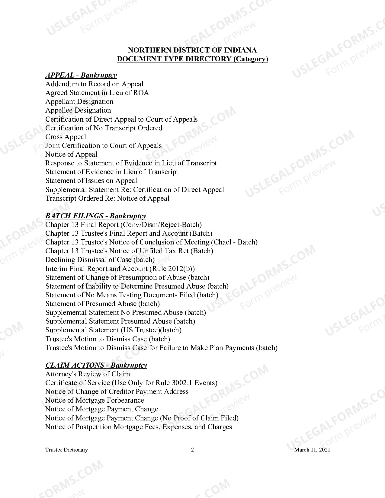 Preview Document Type Directory - Category (Trustee Reference Materials)