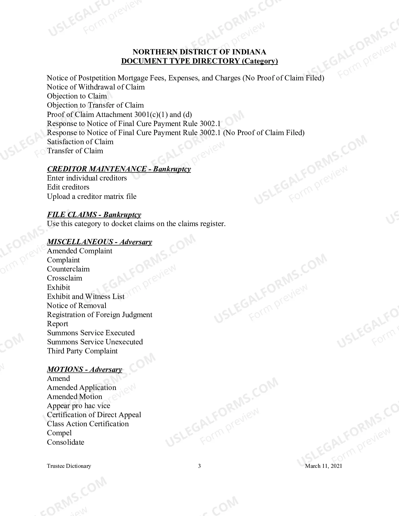 Preview Document Type Directory - Category (Trustee Reference Materials)