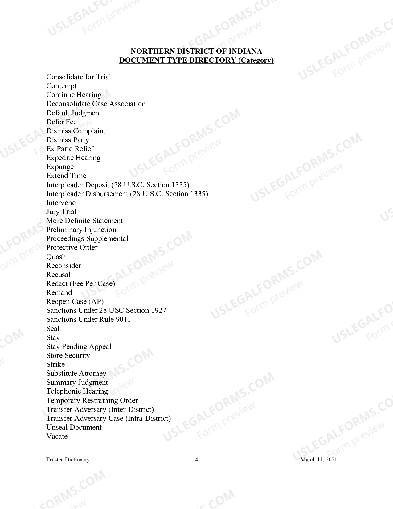 Preview Document Type Directory - Category (Trustee Reference Materials)