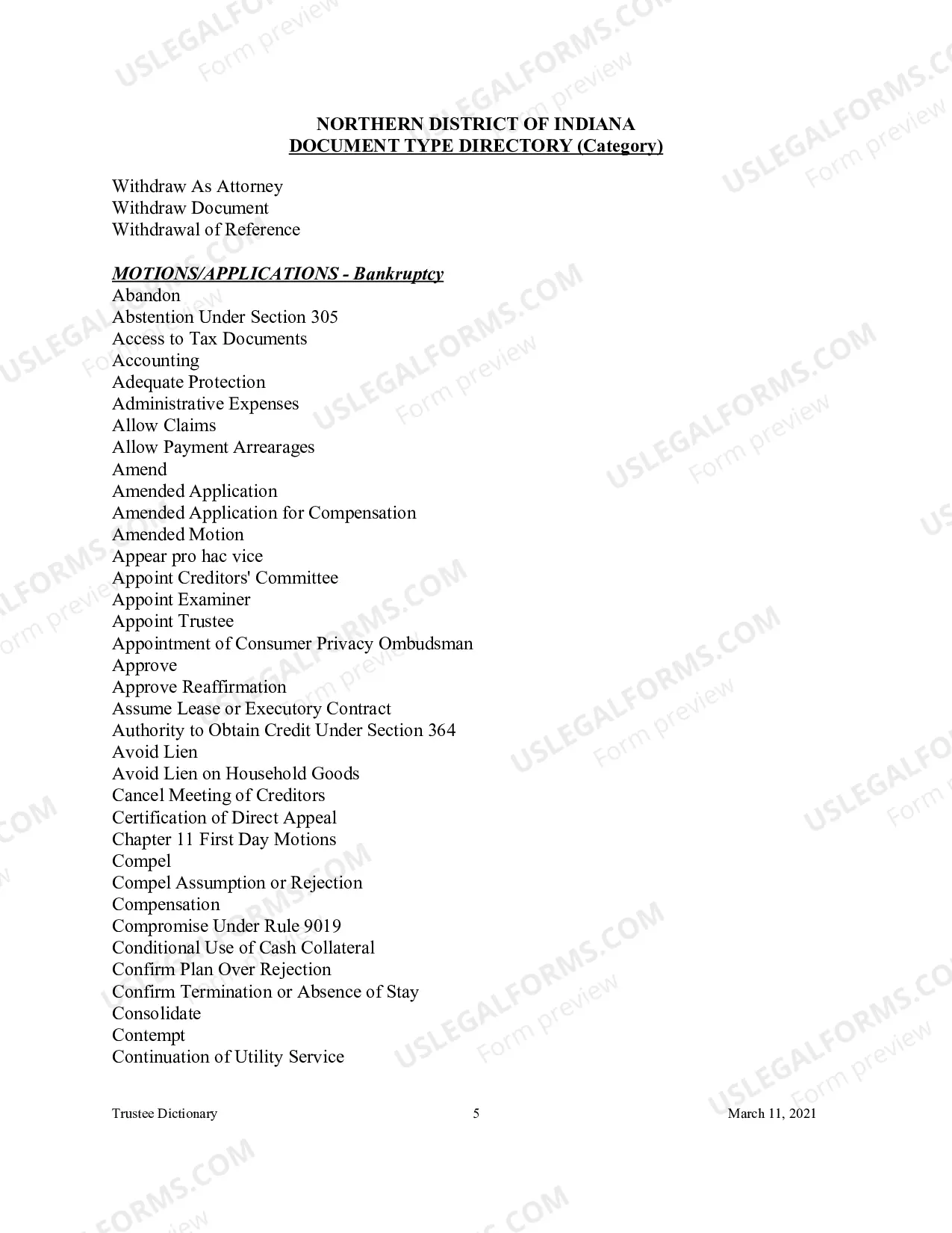 Preview Document Type Directory - Category (Trustee Reference Materials)