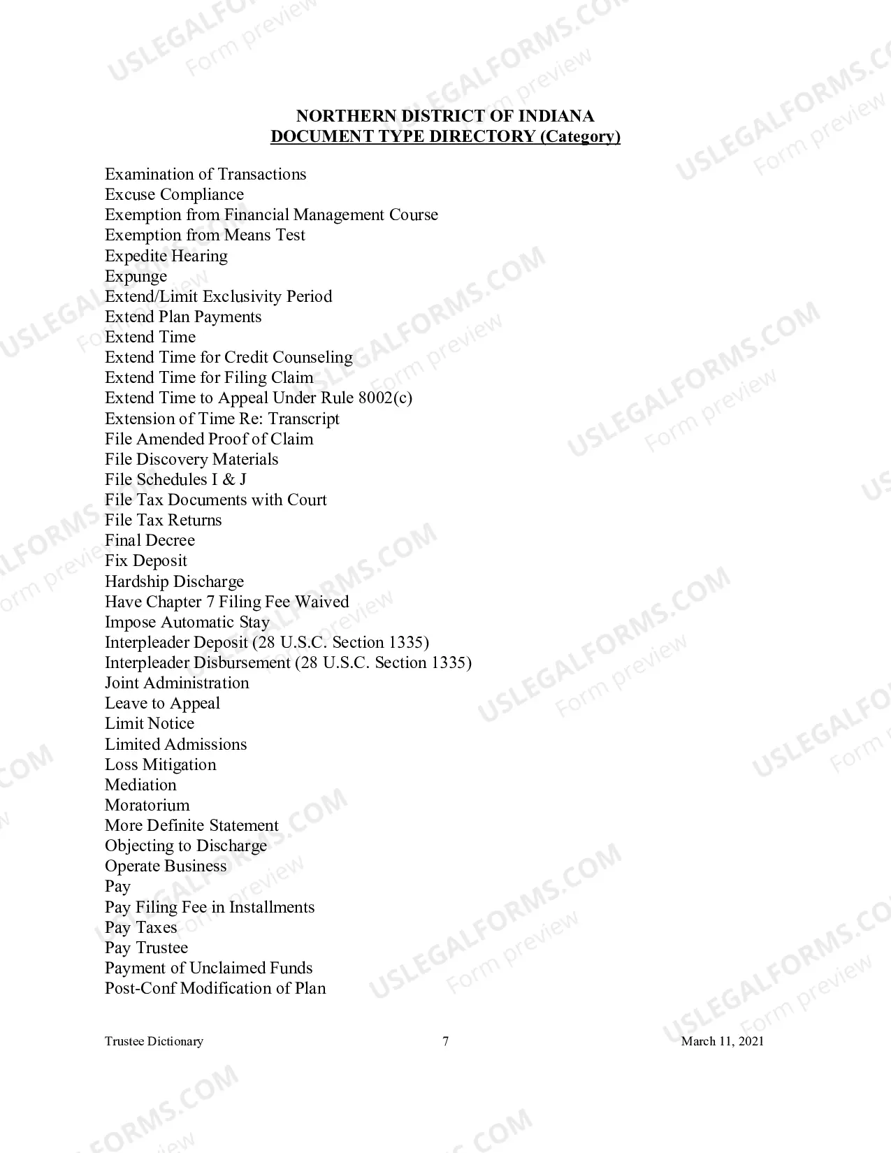 Preview Document Type Directory - Category (Trustee Reference Materials)