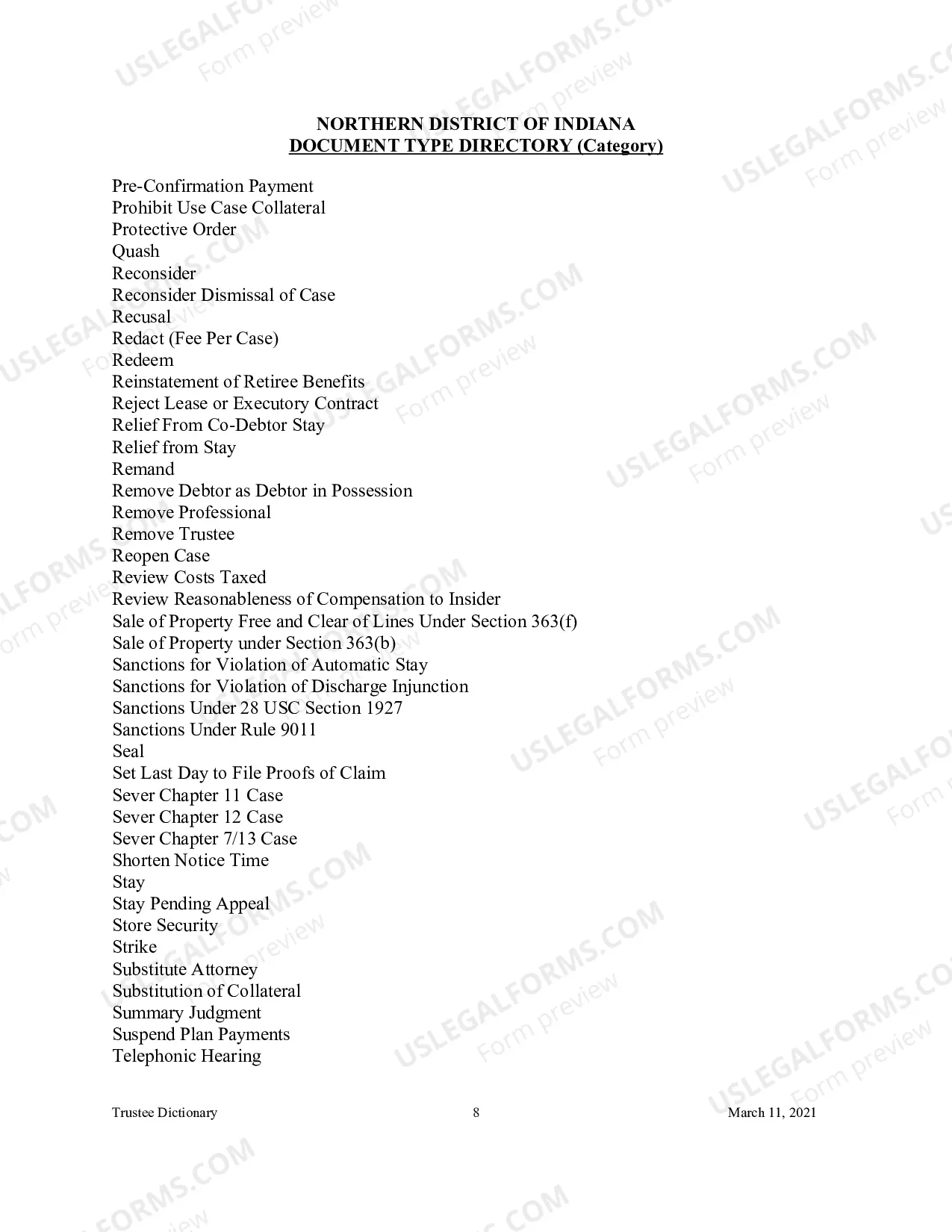 Preview Document Type Directory - Category (Trustee Reference Materials)