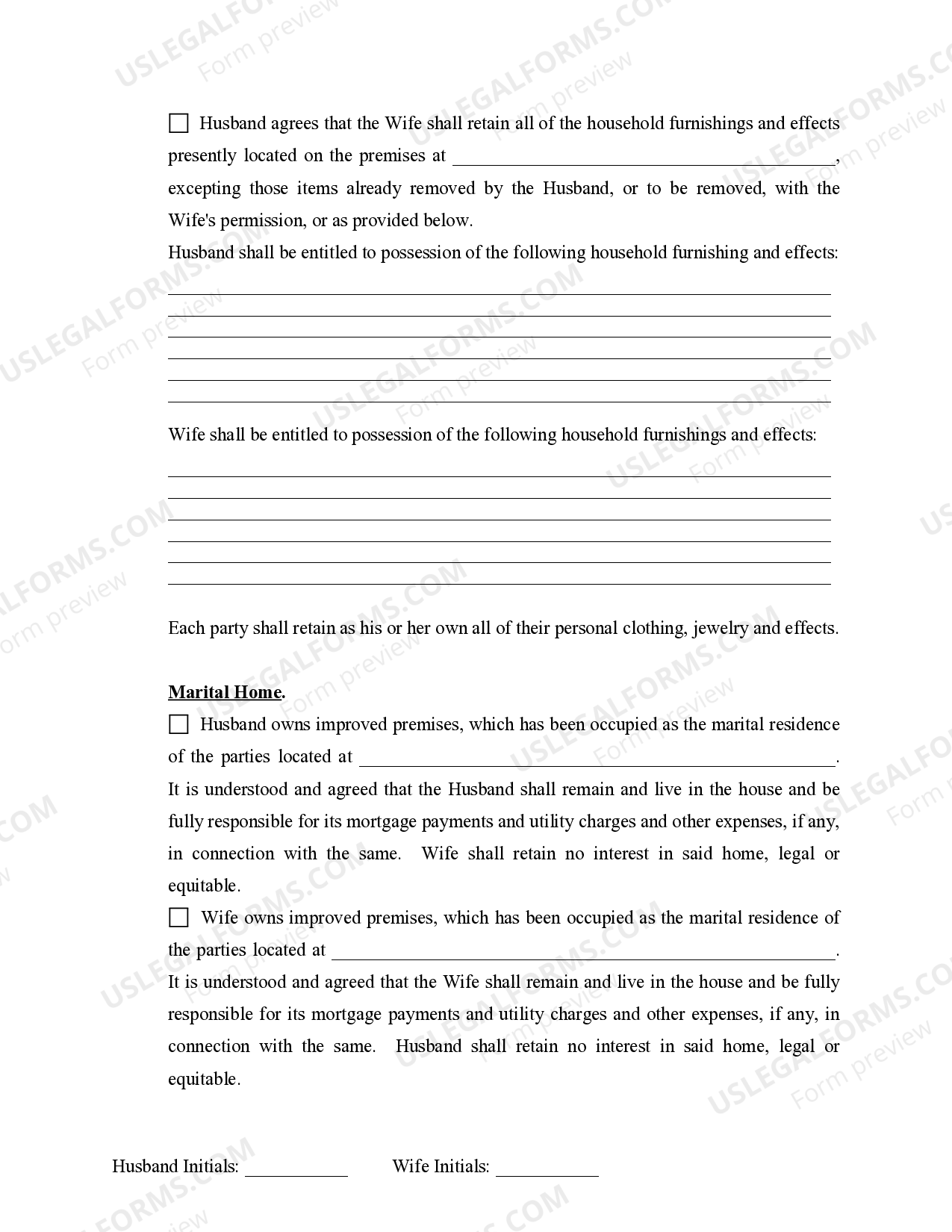 Indiana Marital Legal Separation And Property Settlement Agreement 