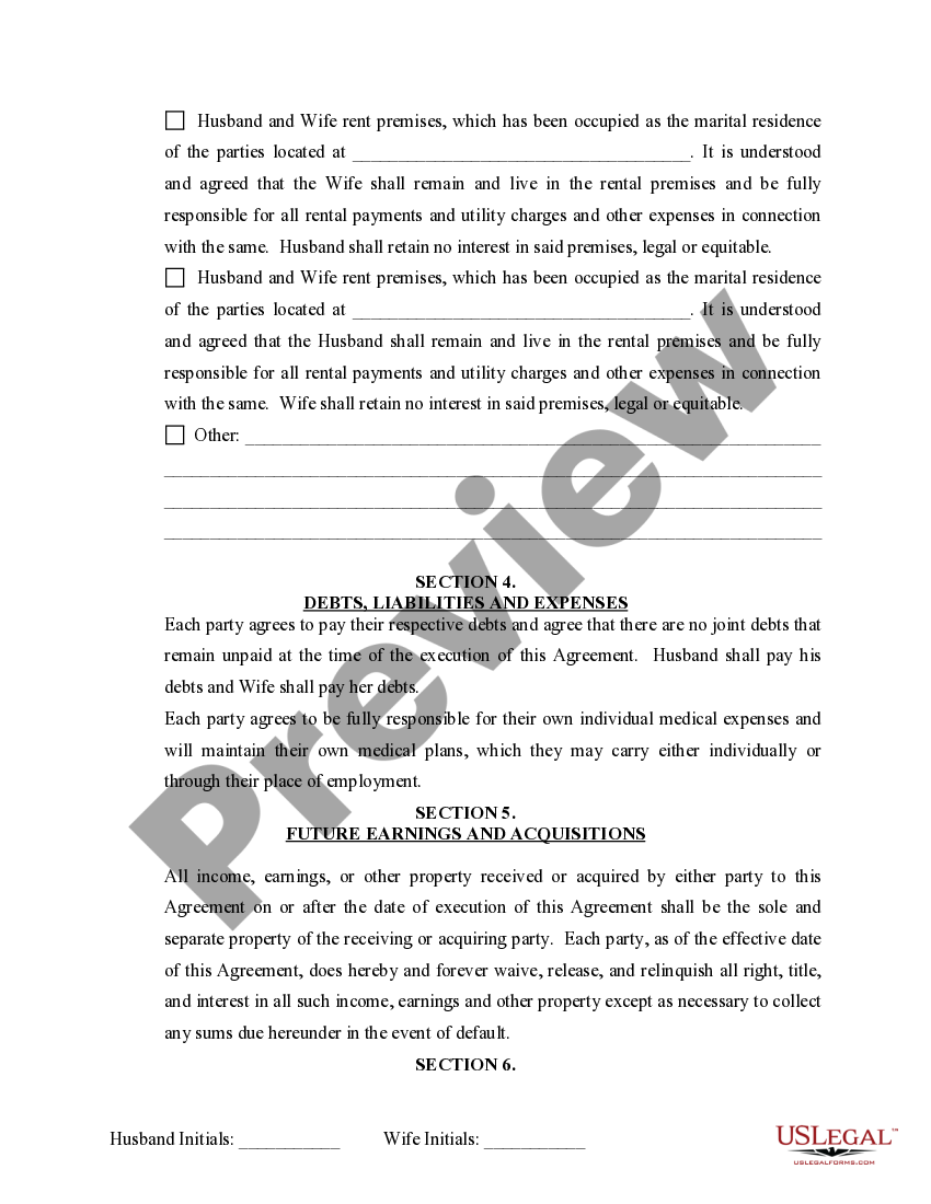 Indiana Marital Legal Separation and Property Settlement Agreement