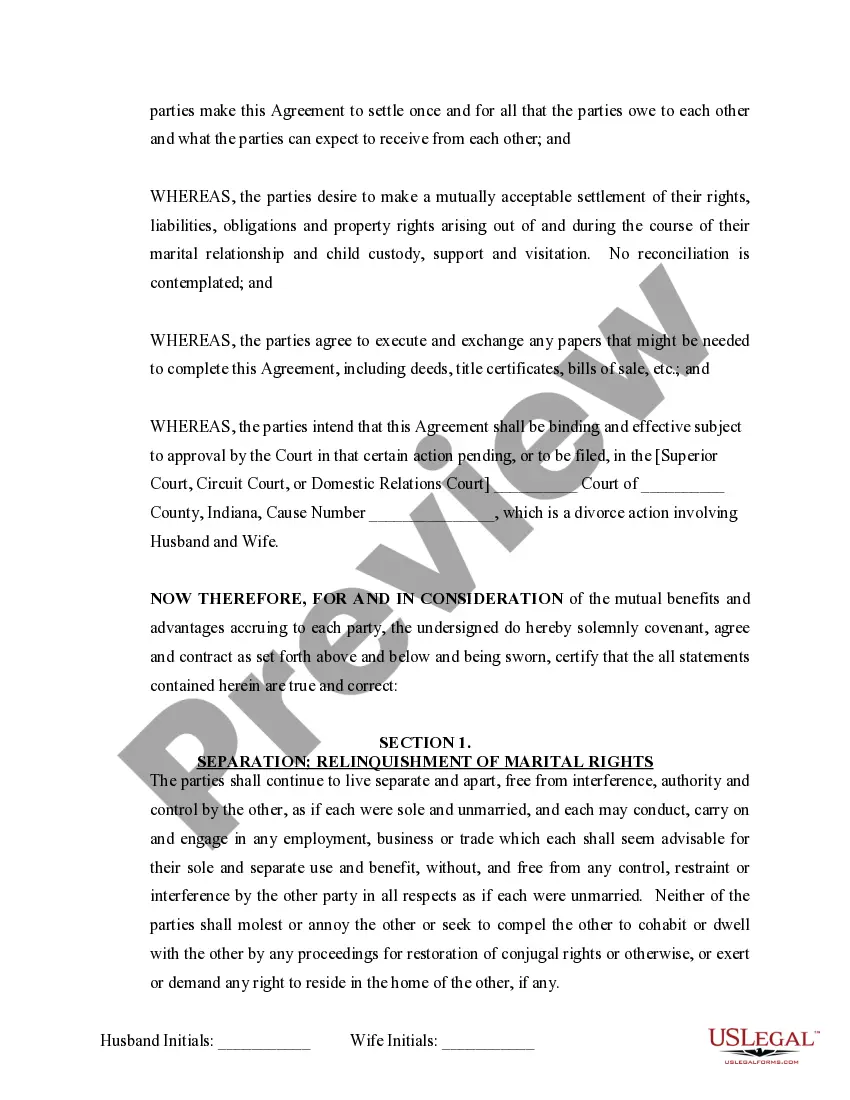 Get Marital Legal Separation and Property Settlement Agreement Minor Children Parties May have Joint Property or Debts where Divorce Action Filed Preview Marital Legal Separation and Property Settlement Agreement Minor Children Parties May have Joint Property or Debts where Divorce Action Filed
