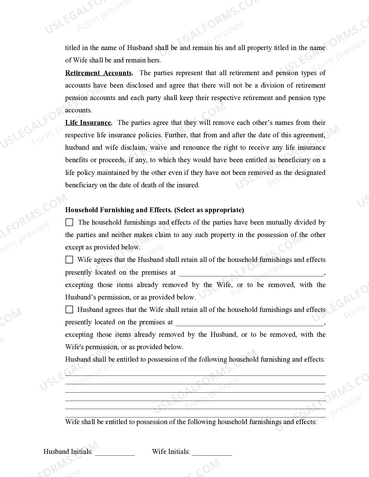 Preview Marital Legal Separation and Property Settlement Agreement for persons with no Children, no Joint Property, or Debts Effective Immediately