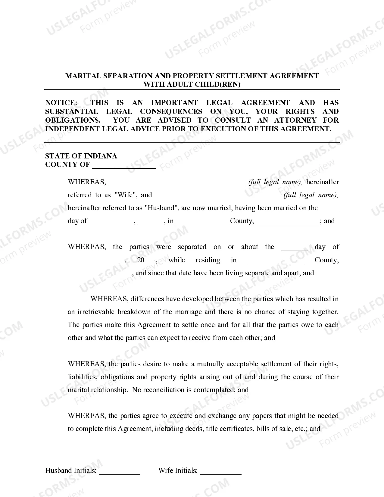 Preview Marital Legal Separation and Property Settlement Agreement Adult Children Parties May have Joint Property or Debts where Divorce Action Filed