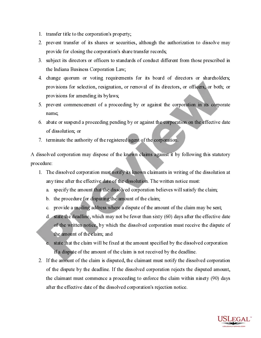 Get Indiana Dissolution Package to Dissolve Corporation Preview Indiana Dissolution Package to Dissolve Corporation