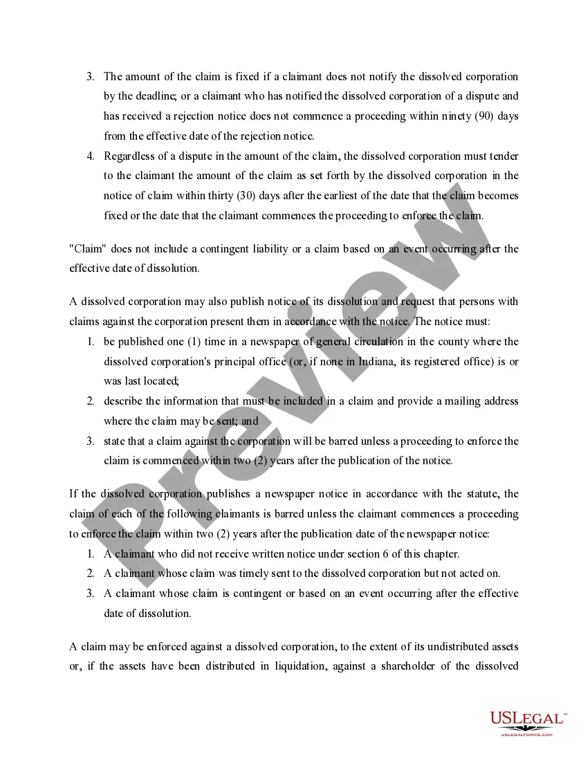 Get Indiana Dissolution Package to Dissolve Corporation Preview Indiana Dissolution Package to Dissolve Corporation
