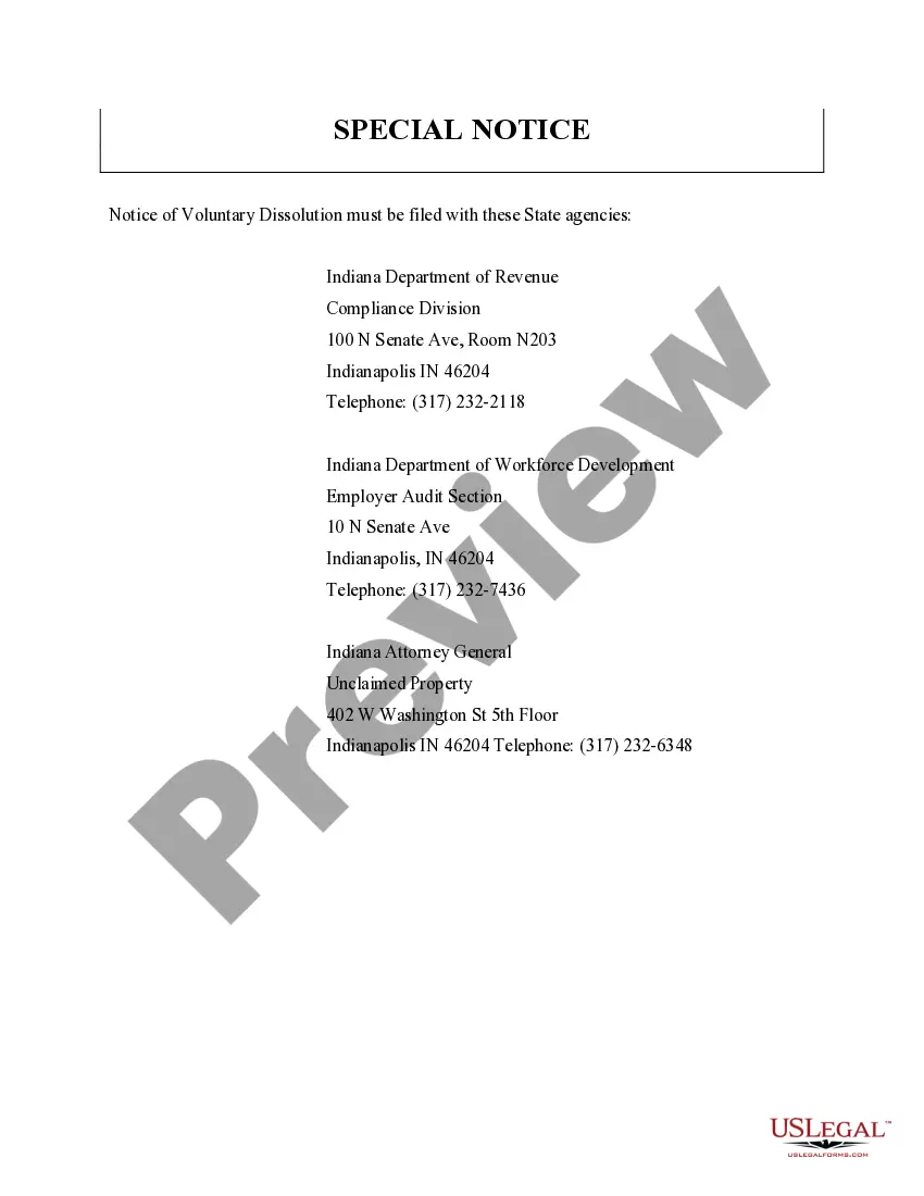 Get Indiana Dissolution Package to Dissolve Corporation Preview Indiana Dissolution Package to Dissolve Corporation