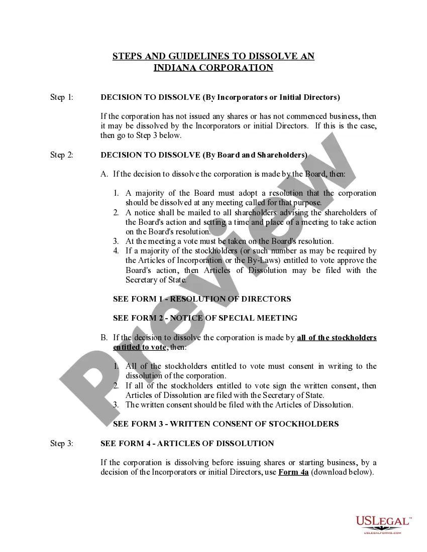 Get Indiana Dissolution Package to Dissolve Corporation Preview Indiana Dissolution Package to Dissolve Corporation