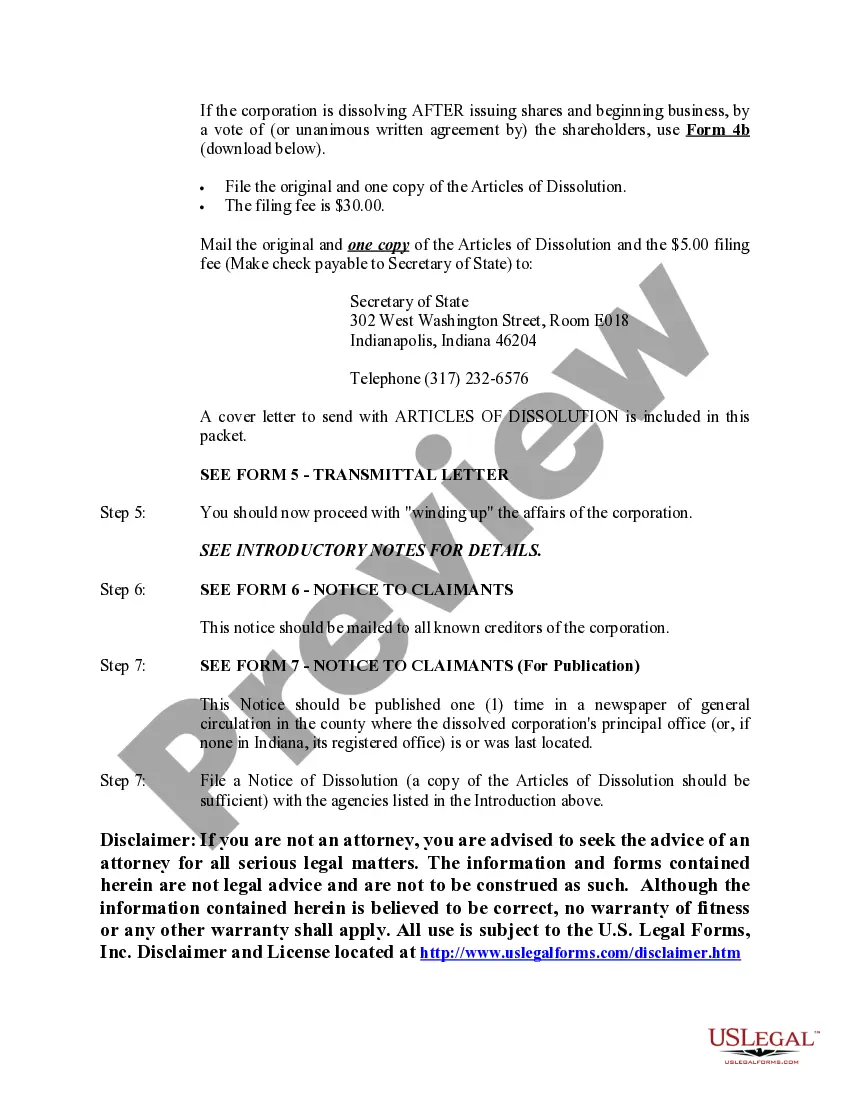 Get Indiana Dissolution Package to Dissolve Corporation Preview Indiana Dissolution Package to Dissolve Corporation
